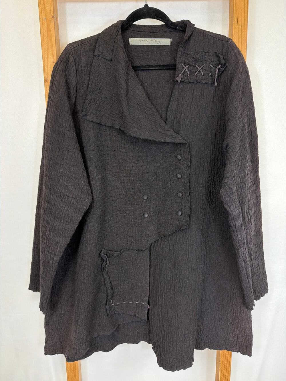 Cynthia Ashby Brown 100% Cotton Asymmetrical Button Up Jacket Size M